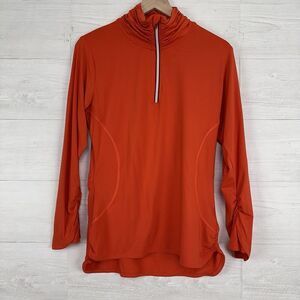 Title Nine Quarter Zip Pullover Top Women L Orange Long Sleeves Athletic Running